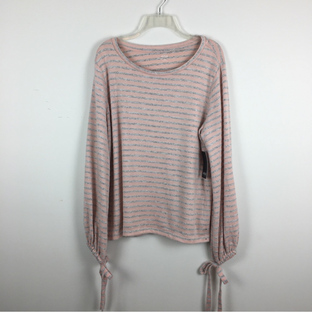 NWT a.n.a. Rose Quartz Striped Top Women’s Sz XXL Long Sleeve Bow Accent Cozy
